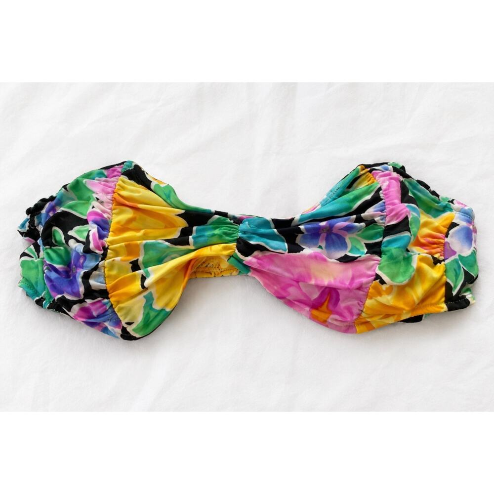Vintage Victoria’s Secret Floral Ruched Bandeau Bikini Top Multicolor Size 10
